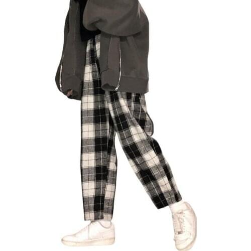 Dropshipping Harajuku Plaid Pants For Women Trousers 2021 Streetwear Woman Harem Pants Autumn Ladies Causal Pants Plus Size