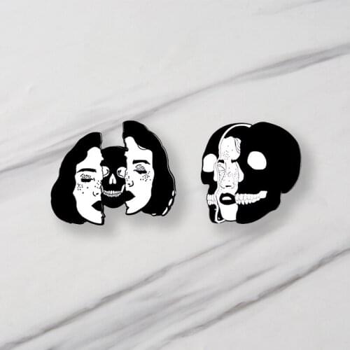 Skull Frame Enamel Brooches Pins For Clothes Bag Punk Jewelry Gift For Friends Who Bold