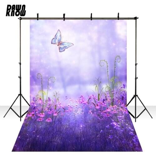 DAWNKNOW Butterfly Purple Vinyl Photography Backdrops Photocall Baby Fairy Tale Photo Background Children Photo Studio lv2730