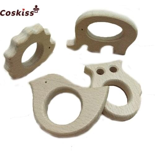 DIY Baby Teether Toys Organic Natural Beech Wooden Elephant-Bird-Owl-Hedgehog Hand Cut Toys Baby Wooden Teether Gift