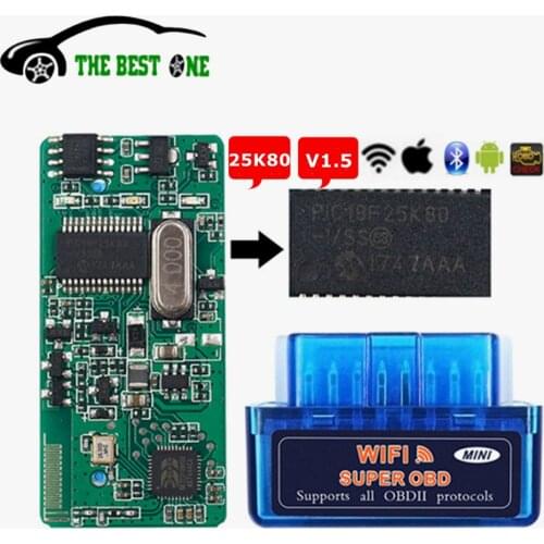 Best Quality WIFI ELM327 V1.5 OBD2 Scanner PIC18F25K80 Bluetooth ELM 327 Mini Car Diagnostic Tool For Android IOS Code Reader
