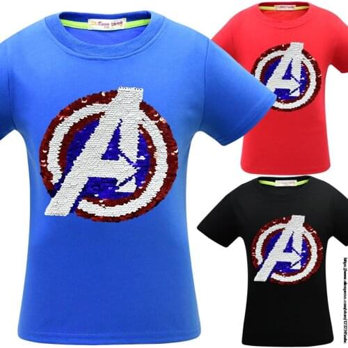 Disney clothing Childrens T Shirt Boys Girls cotton Short Sleeve baby SpiderMan Sequin Tees Tops Toddler Kids Clothes Casual