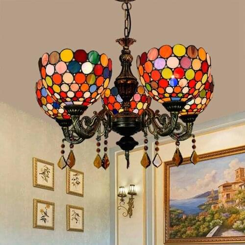 European and American-Style Creative Retro Tiffany Colored Glass Bar Restaurant Lamp in the Living Room Bohemian 5-Head
