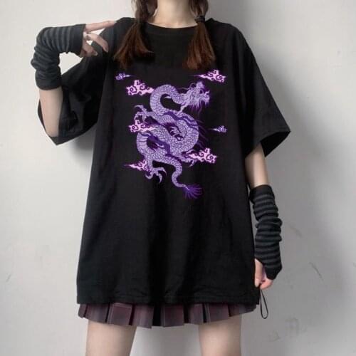 SUNOWE Harajuku Chinese Dragon Print Tshirt Streetwear Tops Summer Oversize Loose Casual Women Men