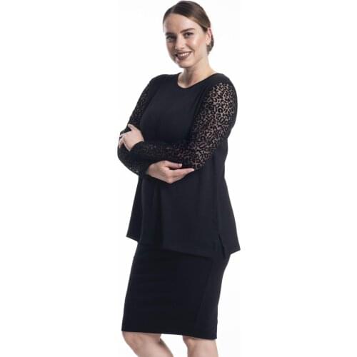 Hanezza Large Size Sleeve Leopard Blouse Ruched