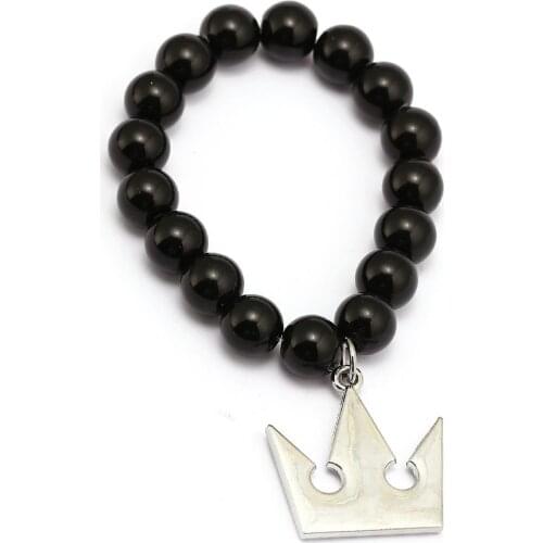 Game Kingdom Hearts Bracelets Crown Darts Charm Handmade Natural Black Onyx Beads Bracelet Men Women Bangle Jewelry Accessories