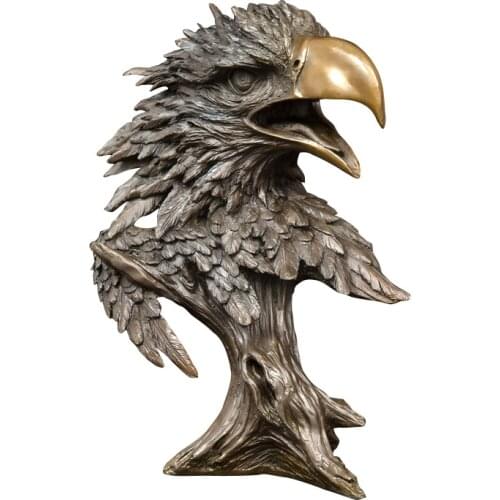 Ivorique DW-121 Wildlife Eagle Head Statue Pure Bronze Falcon Hawk Figurine Animal Bust Sculpture for Office Desktop Decor