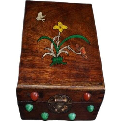 Collection of pure hand-made gem inlaid rosewood carving box