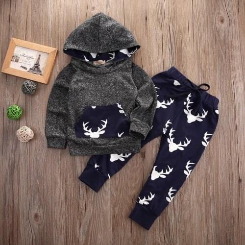 Pudcoco Boy Set 0-18M New Baby Boy Deer Hoodie Sweatsuit Pants Leggings 2pcs Outfits Set Costume