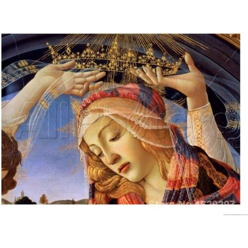 The Madonna of the Magnificat Detail of the Virgins Face and Crown by Sandro Botticelli High Quality Hand painted