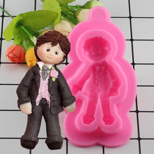 Mujiang Boy Cake Silicone Molds Wedding Cake Decorating Fondant Mold Candy Chocolate Gumpaste Mould Soap Polymer Clay Moulds