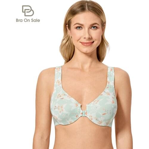 Womens Front Closure Bra Racerback Plus Size Underwire Non-padded Cup Seamless Bras