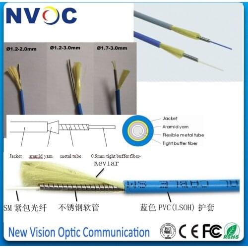 Single Mode,YOFC G652D(0.6 or 0.9mm Tight Buffer Fiber),Dia:2.0 or 3.0mm,PVC LSZH Jacket,Simplex Armoured Fiber Optic Cable