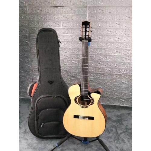 OM Cutway Body 40" Acoustic Classical Guitar AA Solid Engelmann Spruce Top Flame Ovangkol Back&side with Guitar Pickup&soft Bag
