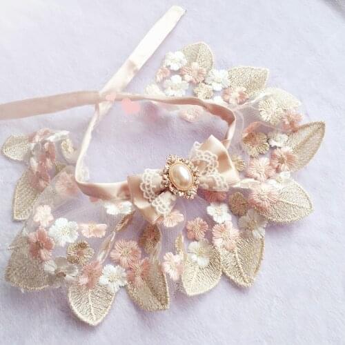 Pet Dog Cat Collars Bib Bow Pearl Collars For Small Dogs Jewelry Handmade Embroidery Necklace Dog Goods Accessories