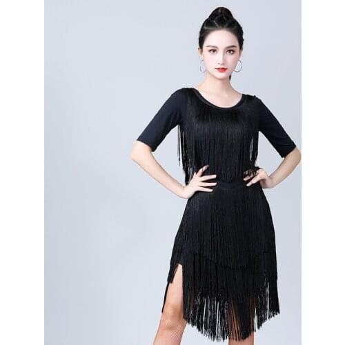 New Latin Dance Dress New Female Adult Dress Tassel Modern Dance National Standard Dance Performance Practice Dress