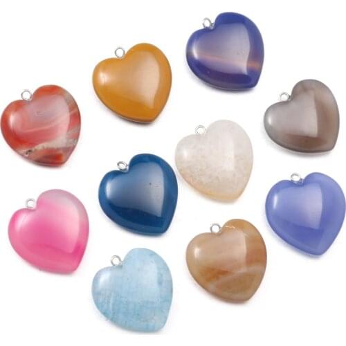 Natural Stone Hearts Shape Pendant Quartz Crystal Pendants & Necklace Chain Reiki Healing Women Jewelry Gifts DIY accessories