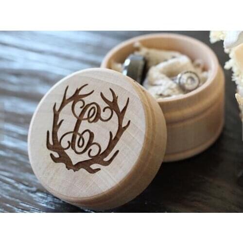 Custom Antler monogram Engraved Wood rustic Wedding Couples Ring keepsake bearer Boxes engagement party favors Gift for Couples