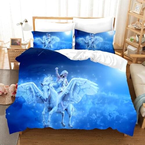 Bedding Set Flying Horse 3D Print Animal Series Comforter Kids Adult Bedspread with Pillowcase Soft Quilt Bedline Home Textiles