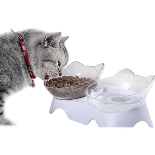 Transparent Pet Double Bowls With Holder Anti-Slip Cat Dog Food Dish Pet Feeder Water Bowl For Cats Dogs Pet Feeding Supplies
