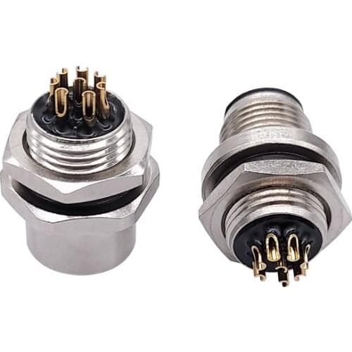 Sensor Connector Flange Socket M12 panel back mount threaded coupling Male&Female A Type 3 4 5 8Pin