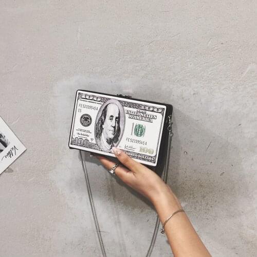 Retro Dollar Pattern Box Design Pu Leather Women Daily Clutch Bag Chain Purse Shoulder Bag Tote Ladies Handbag Crossbody Bag New