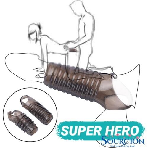 Silicone Reusable Penis Sleeve Strapon Delayed Ejaculation Chastity Device Lock Sperm Erection Sex Toys For Men Bondage Gear