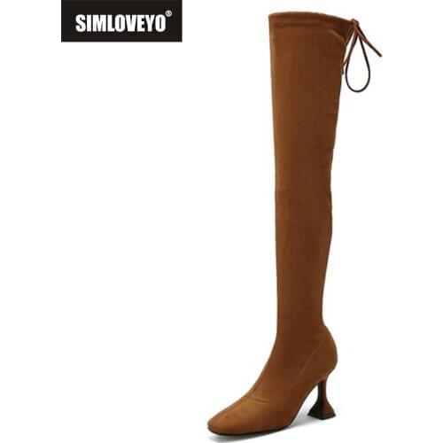 SIMLOVEYO Sexy Women Luxury Party Over Knee High Boots Stretch Suede Pull On 12cm Stileeto Heel Ladies Plus Size 49 S2466