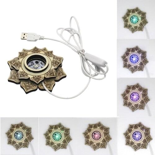 USB Creative 3D Crystal Ball Night Light Bedside Lamp Solid Wood Base Luminous Craft Glass Lotus Shape Base Sphere Table