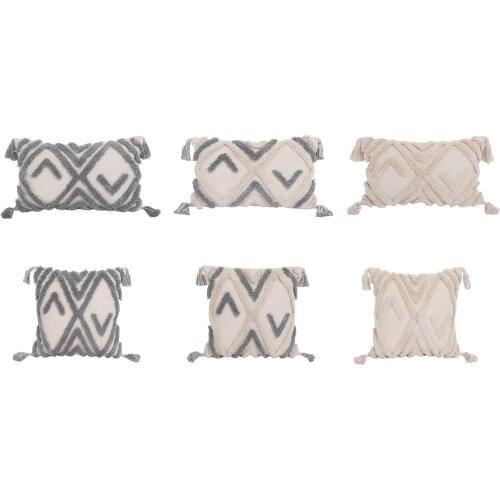 Vintage Moroccan Style Pillow Cover Beige Geometric Tufted Cushion Cover Geometric Coffee Bar Home Decoration Hidden Zip Open