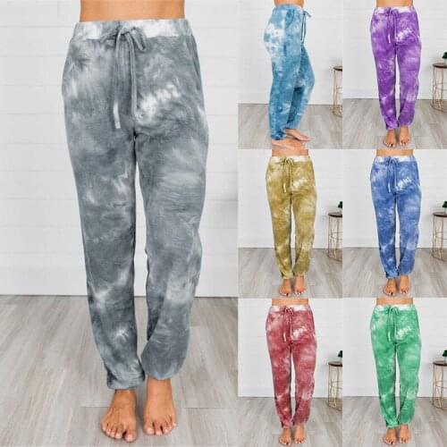 Women Joggers Trousers Summer Casual Loose Tie Dye Printed Female Mid Waist Drawstring Side Pockets Leggings Sweatpant Plus Size