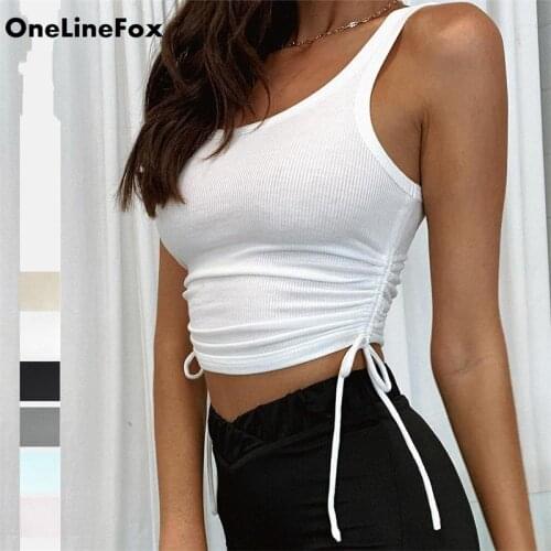 OneLineFox Bandage Short Sleevless Cropped Tops Summer White Women Streetwear Basic Slim Tee Shirts Bodycon Crewneck Top