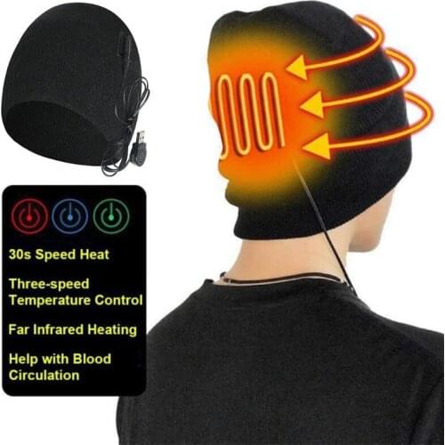 Unisex Winter Electric Heated Beanie Hat USB Rechargeable Outdoor Cycling Windproof Cold Protection Stretch Skull Cap