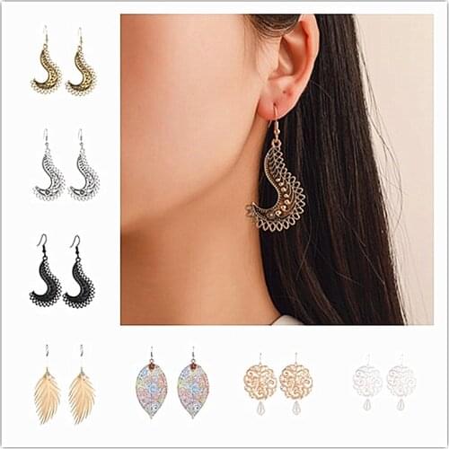 1@# 1Pair/Sell 2021 Vintage Jewelry Exquisite Gold Color Leaf Earrings Modern Beautiful Feather Drop Dangle Earrings for Women