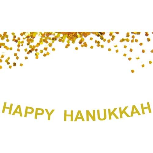1 set Custom Hanukkah Garland Glitter Gold Happy Hanukkah (Chanukah) Banner For Hanukkah Party Backdrop Decoration Banner HL019