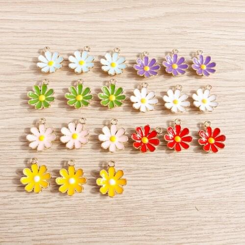 10pcs 15*18mm Candy Colors Enamel Daisy Flowers Pendants for DIY Necklaces Handmade Drop Earrings Jewelry Making Findings Crafts