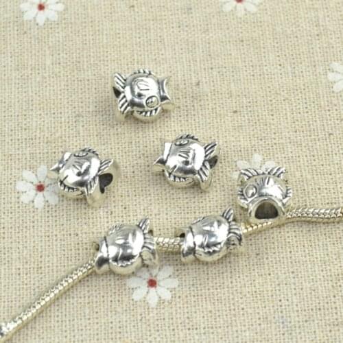 10 pcs tibetan silver beads fish charms metal loose bead Fit European bracelet Jewelry making 1813