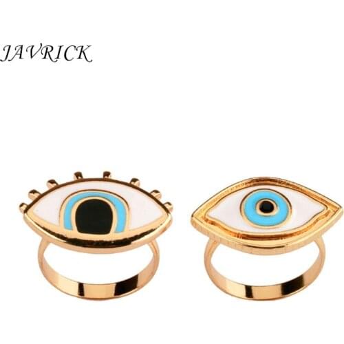 2Pcs Gothic Enamel Evil Eye Ring Set Eyeball Finger Rings Lucky Protect Jewelry