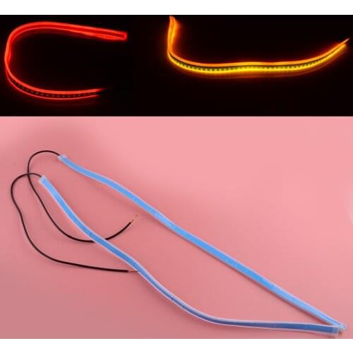 2pcs Universal 12V IP68 Car LED Headlight DRL Daytime Running Strip Light Turn Signal Lamp Slim Amber Sequential Flexible 60cm