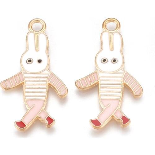 20pcs Lovely Alloy Bunny Enamel Pendants Rabbit Charms Colorful For Necklace Bracelet Earring Making Accessories 31.5x17x1.5mm