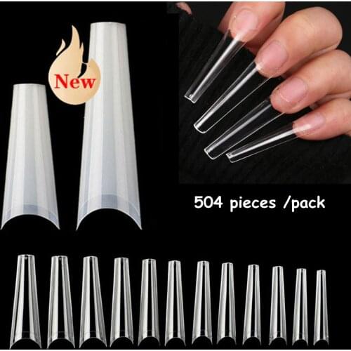 504PCS XXL Nail Tips C-curve False Nail Tips Extra Long Coffin French Style Press on Tips Fake Nails