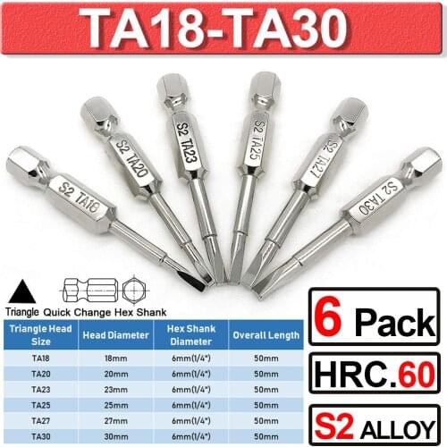 6Pcs 50mm Magnetic Triangle Head S2 Steel 1/4" Hex Shank Electric Screwdriver Bit For Electrician Mechanic Repair Work Hand Tool
