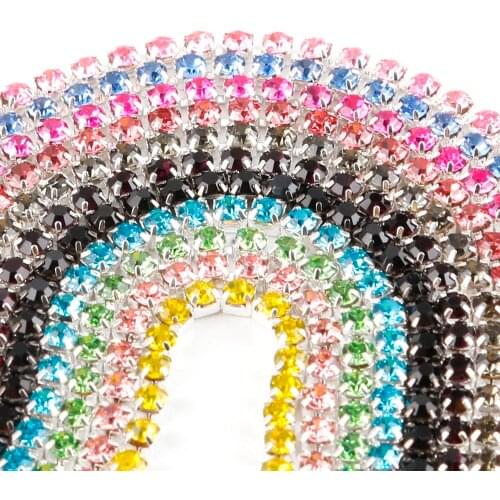1Meter Sewing Crystal Rhinestone Chain SS6-SS12 Silver Base Claw Sew on Glue on Rhinestone Trim Handmade DIY Beauty Accessories