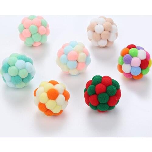 Pet Cat Toy Colorful Handmade Bouncy Ball Kitten Toys Plush Bell Ball Mouse Toy Planet Ball Cat Toys Interactive Pet Supplies