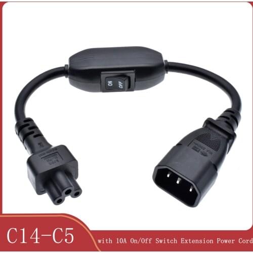 IEC 320 C5 Female to C14 Male with10A On/Off Switch Power Adapter Cable Fr PDU UPS ,C14-C5 Extension Power Cord 30CM