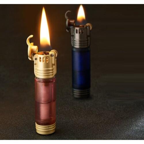 Kerosene Lighter Cylindrical Transparent Oil Bin Personality Retro Old Style Creative Grinding Wheel Lighter