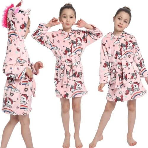 Kigurumi Children Bathrobe Baby Girls Bath Robe Animal Rainbow Toddler Pyjamas Nightgown Kids Sleepwear Unicorn Hooded Bathrobes