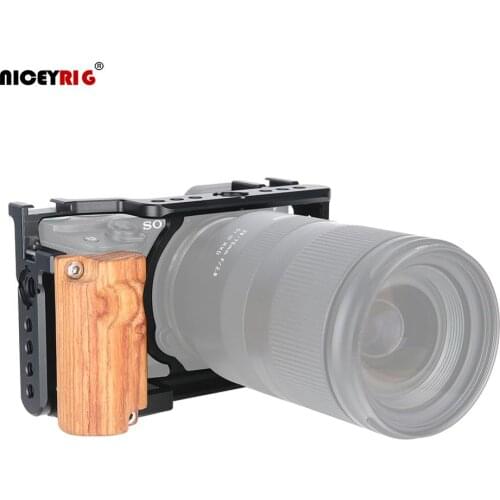 Niceyrig A6400 A6500 A6100 Wooden Handle Hand Grip Camera Cage Cold Shoe With 1/4" Screw For Sony Camera