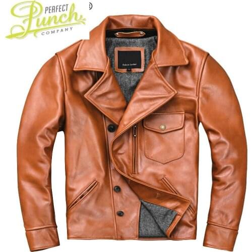 Genuine Mens Leather Jacket Cowhide Leather Coat Spring Autumn Motorcycle Jacket Men Slim Cow Biker Jackets KJ2211