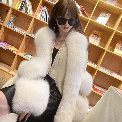 Winter Real Fox Fur Jackets Ladies Patchwork Coat With Rivets Womens Thickening Natural Warm Short Outwear